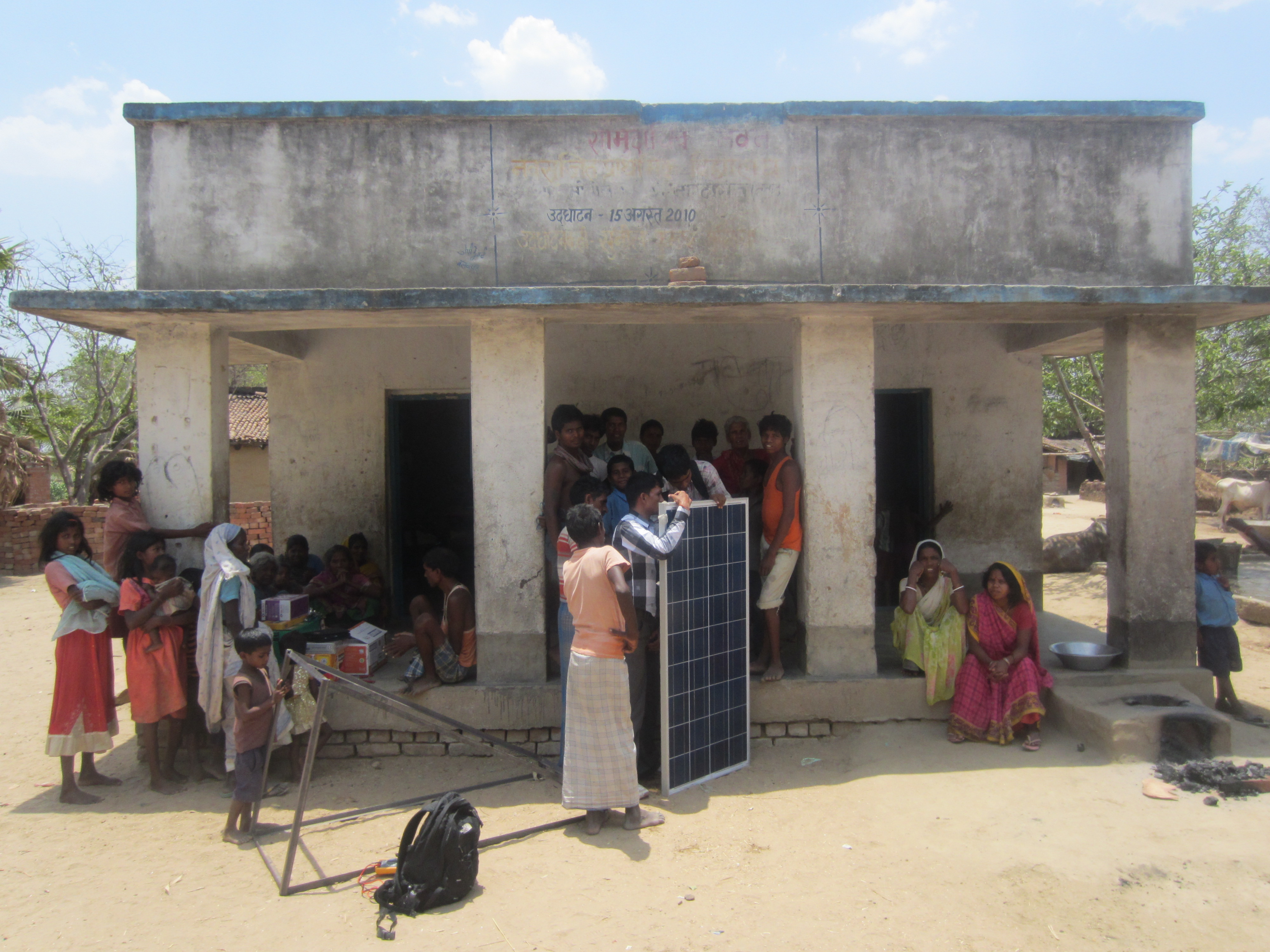 Solar Village Project founders with the first solar panel in Gauterine, India